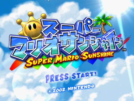 Super Mario Sunshine title screen for Gamecube
